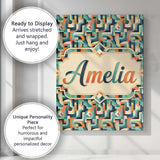 Personalised Name Teal Orange Mid Century Custom  Unique Gift Idea Elegant Feature Canvas Wall Art Print Decor Picture Ready to Hang