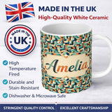 Personalized Custom Name Teal Orange Mid Century Abstract Curved Shapes Seamless Pattern 11oz Ceramic Coffee Tea Mug White Large Handle