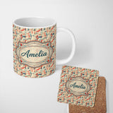 Personalized Custom Name Textured Abstract Brush Shapes Neutral Seamless Pattern Name Cute 11oz Ceramic Coffee Tea Mug White Large Handle