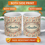 Personalized Custom Name Textured Abstract Brush Shapes Neutral Seamless Pattern Name Cute 11oz Ceramic Coffee Tea Mug White Large Handle