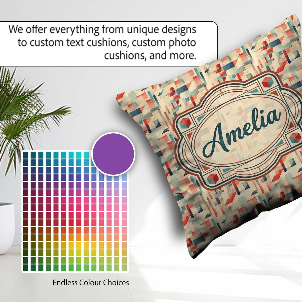 Custom Name Textured Abstract Brush Shapes Neutral Seamless Name Square Filled Cushion Throw Pillow Sofa Bed Home Decor Zip Washable UK Made