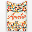 Color Block Geometric Pattern Beige Orange Blue Seamless Design  Personalised Custom Name Super Soft Fleece Blanket Bed Sofa Throw