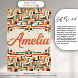 Color Block Geometric Pattern Beige Orange Blue Seamless Design  Personalised Custom Name Super Soft Fleece Blanket Bed Sofa Throw
