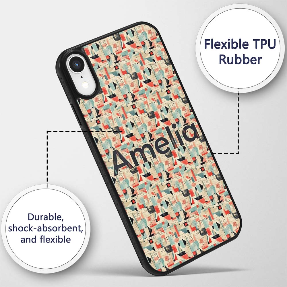 Bright Modern Cubist Abstract Printed Design Custom Name Protective Phone Case Mobile Cover Durable Everyday Smartphone Shock Resistant