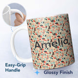 Personalized Custom Name Bright Modern Cubist Abstract Shapes Bold Seamless Pattern Name Cute 11oz Ceramic Coffee Tea Mug White Large Handle