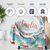 Tropical Pink Flamingo Jungle Leaves Watercolor Seamless Pattern  Personalised Custom Name Super Soft Fleece Blanket Bed Sofa Throw