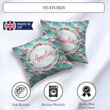 Custom Name Tropical Flamingo Jungle Watercolor Seamless Pattern Square Filled Cushion Throw Pillow Sofa Bed Home Decor Zip Washable UK Made