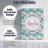 Personalised Name Tropical Pink Flamingo Custom  Unique Gift Idea Elegant Feature Canvas Wall Art Print Decor Picture Ready to Hang