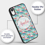 Tropical Pink Flamingo Jungle Leaves Watercolor Custom Name Protective Phone Case Mobile Cover Durable Everyday Smartphone Shock Resistant