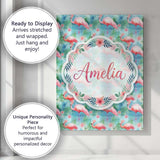 Personalised Name Tropical Pink Flamingo Custom  Unique Gift Idea Elegant Feature Canvas Wall Art Print Decor Picture Ready to Hang