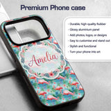 Tropical Pink Flamingo Jungle Leaves Watercolor Custom Name Protective Phone Case Mobile Cover Durable Everyday Smartphone Shock Resistant