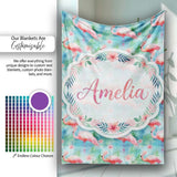 Tropical Pink Flamingo Jungle Leaves Watercolor Seamless Pattern  Personalised Custom Name Super Soft Fleece Blanket Bed Sofa Throw