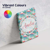 Personalised Name Tropical Pink Flamingo Custom  Unique Gift Idea Elegant Feature Canvas Wall Art Print Decor Picture Ready to Hang