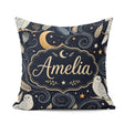 Custom Name Owl Moon Stars Night Sky Botanical Seamless Pattern Square Filled Cushion Throw Pillow Sofa Bed Home Decor Zip Washable UK Made