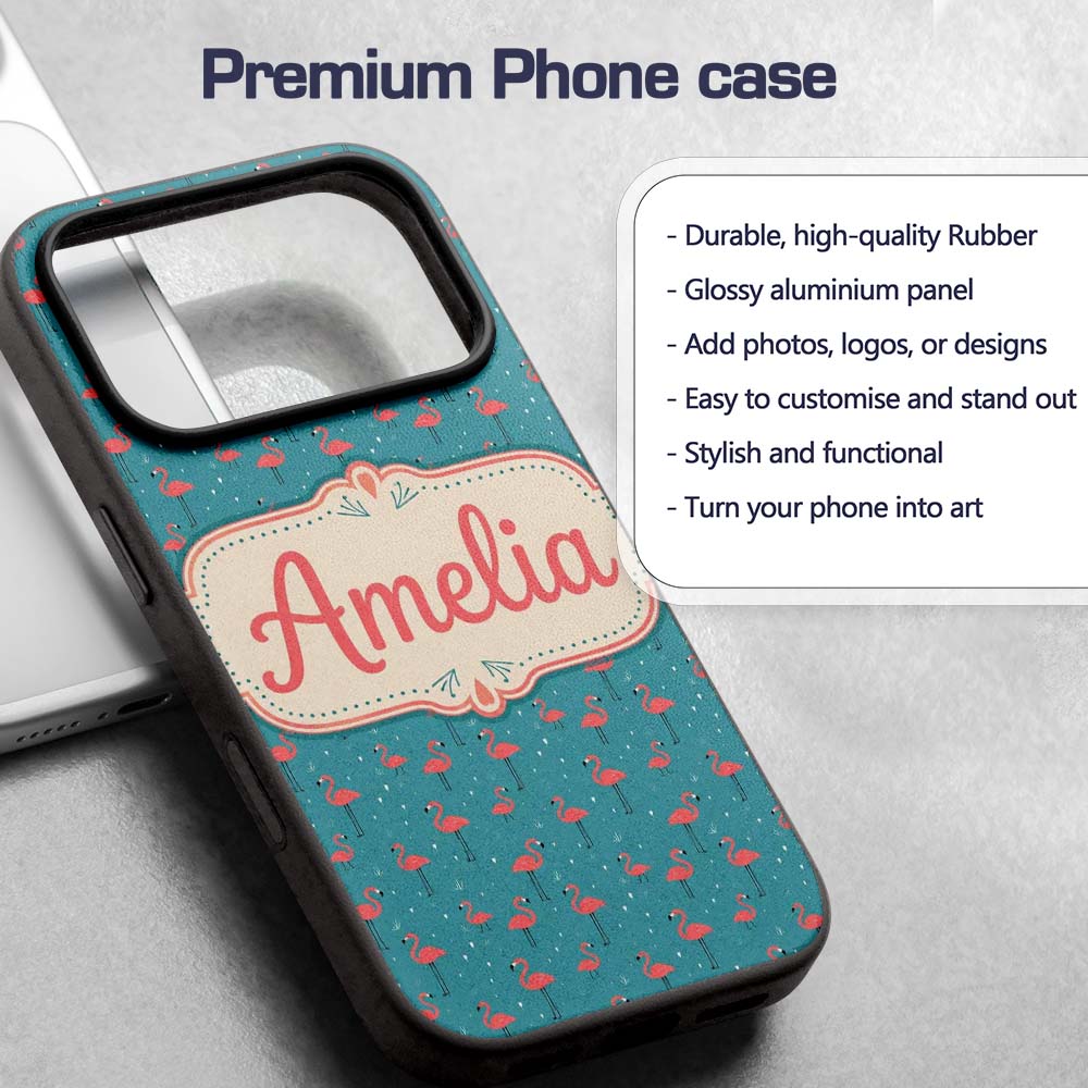 Minimal Flamingo Birds Teal Decorative Design Custom Name Protective Phone Case Mobile Cover Durable Everyday Smartphone Shock Resistant