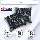 Custom Name Owl Moon Stars Night Sky Botanical Seamless Pattern Square Filled Cushion Throw Pillow Sofa Bed Home Decor Zip Washable UK Made