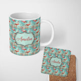Personalized Custom Name Artistic Flamingo Birds Paint Splash Background Seamless Pattern 11oz Ceramic Coffee Tea Mug White Large Handle