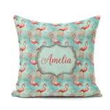 Custom Name Artistic Flamingo Splash Background Seamless Pattern Square Filled Cushion Throw Pillow Sofa Bed Home Decor Zip Washable UK Made