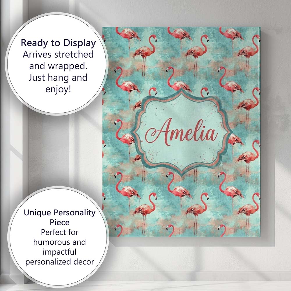 Personalised Name Artistic Flamingo Birds Custom  Unique Gift Idea Elegant Feature Canvas Wall Art Print Decor Picture Ready to Hang