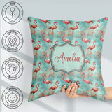 Custom Name Artistic Flamingo Splash Background Seamless Pattern Square Filled Cushion Throw Pillow Sofa Bed Home Decor Zip Washable UK Made