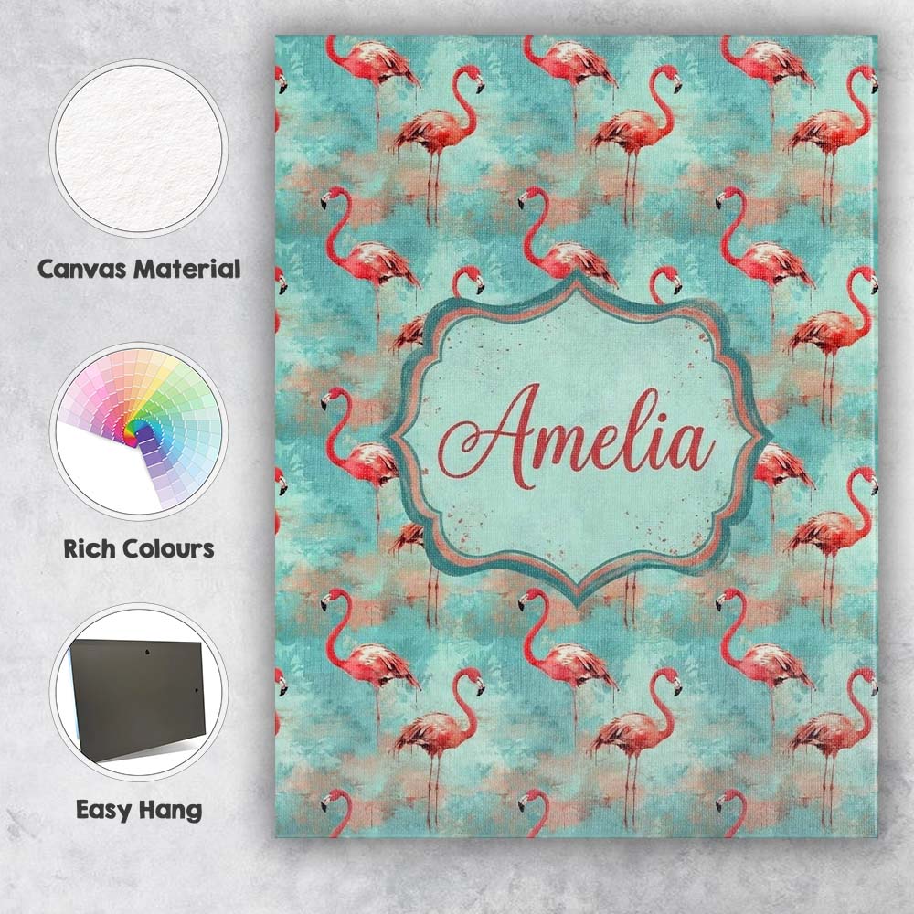 Personalised Name Artistic Flamingo Birds Custom  Unique Gift Idea Elegant Feature Canvas Wall Art Print Decor Picture Ready to Hang
