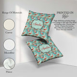 Custom Name Artistic Flamingo Splash Background Seamless Pattern Square Filled Cushion Throw Pillow Sofa Bed Home Decor Zip Washable UK Made
