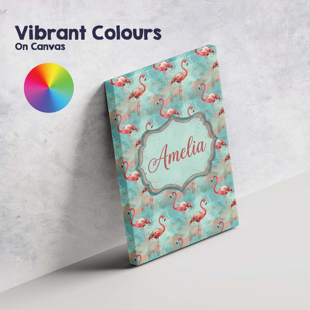 Personalised Name Artistic Flamingo Birds Custom  Unique Gift Idea Elegant Feature Canvas Wall Art Print Decor Picture Ready to Hang