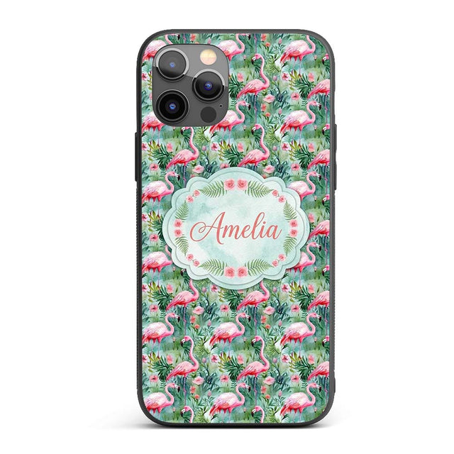 Flamingo Birds Botanical Floral Jungle Seamless Custom Name Protective Phone Case Mobile Cover Durable Everyday Smartphone Shock Resistant