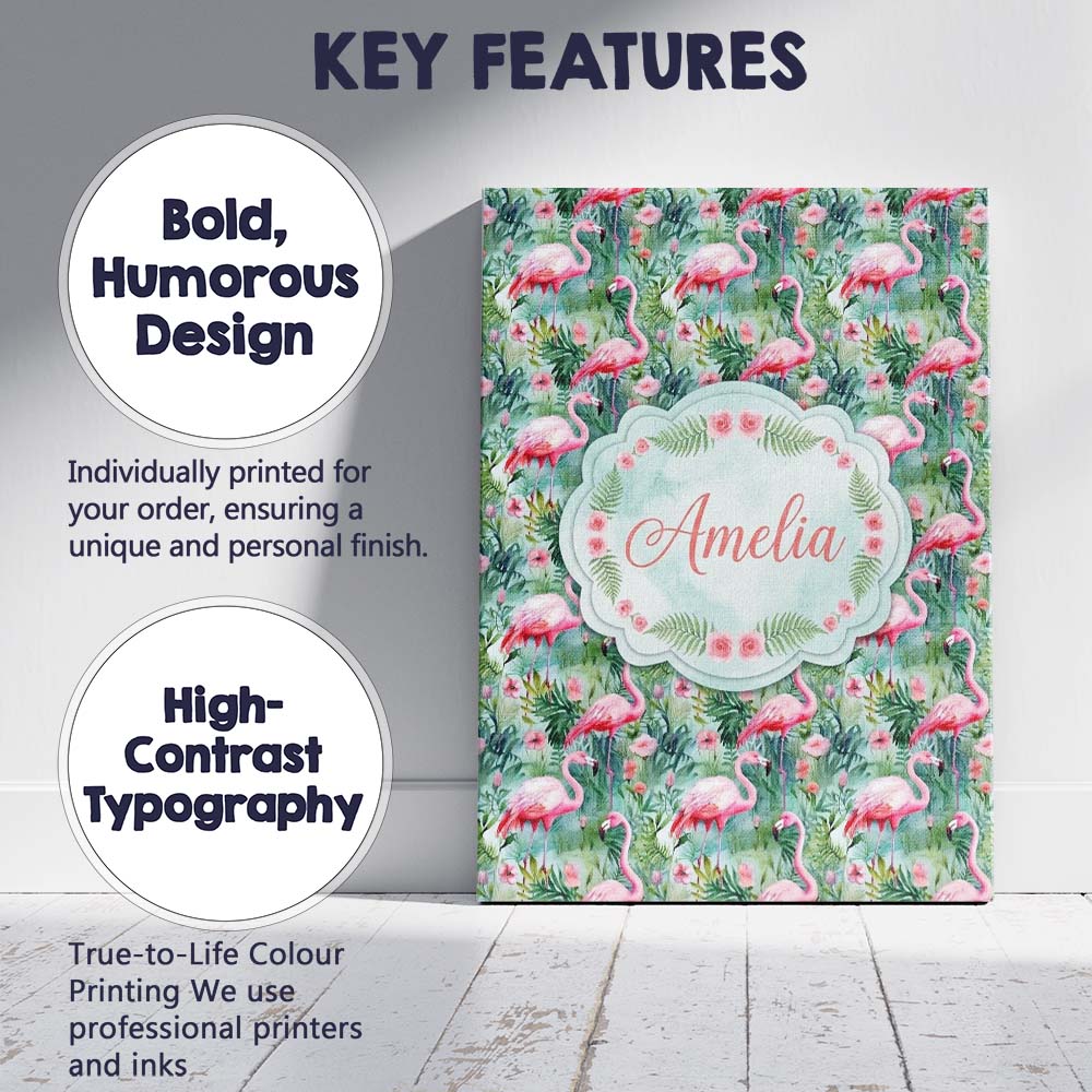 Personalised Name Flamingo Birds Botanical Custom  Unique Gift Idea Elegant Feature Canvas Wall Art Print Decor Picture Ready to Hang