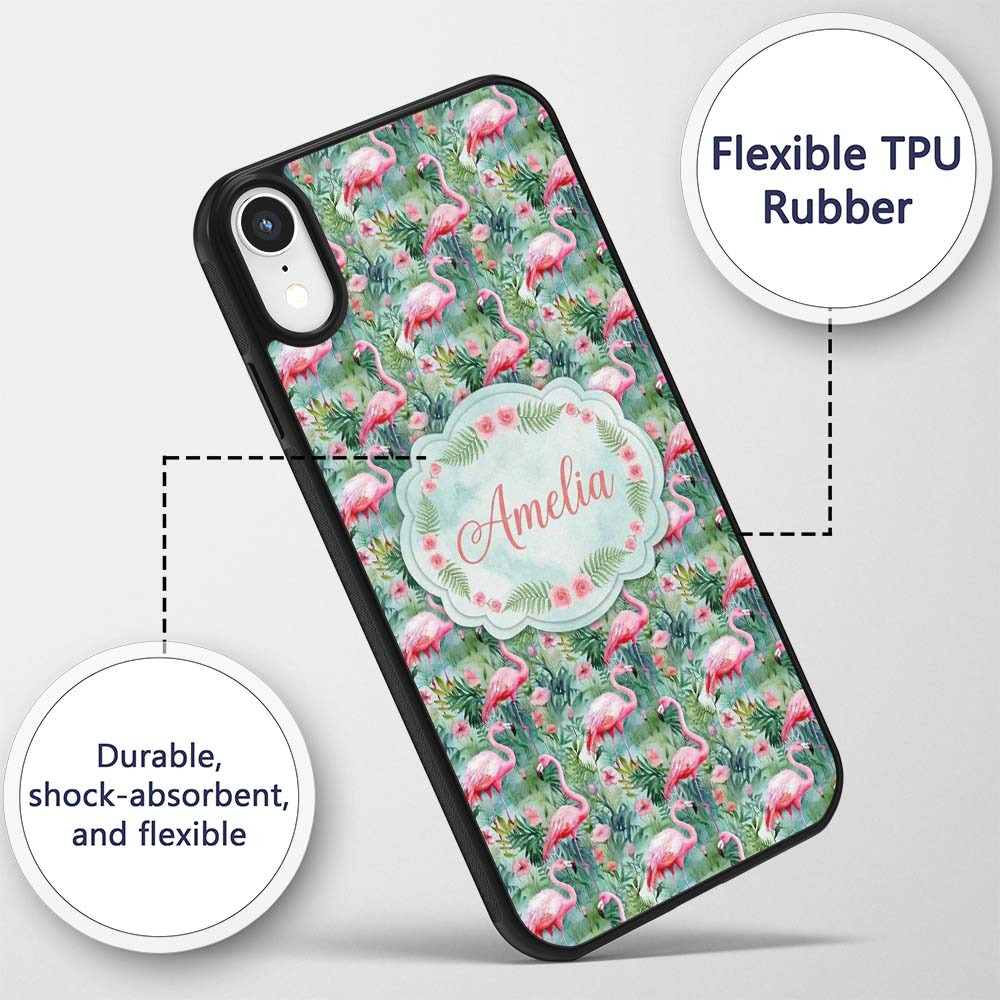 Flamingo Birds Botanical Floral Jungle Seamless Custom Name Protective Phone Case Mobile Cover Durable Everyday Smartphone Shock Resistant