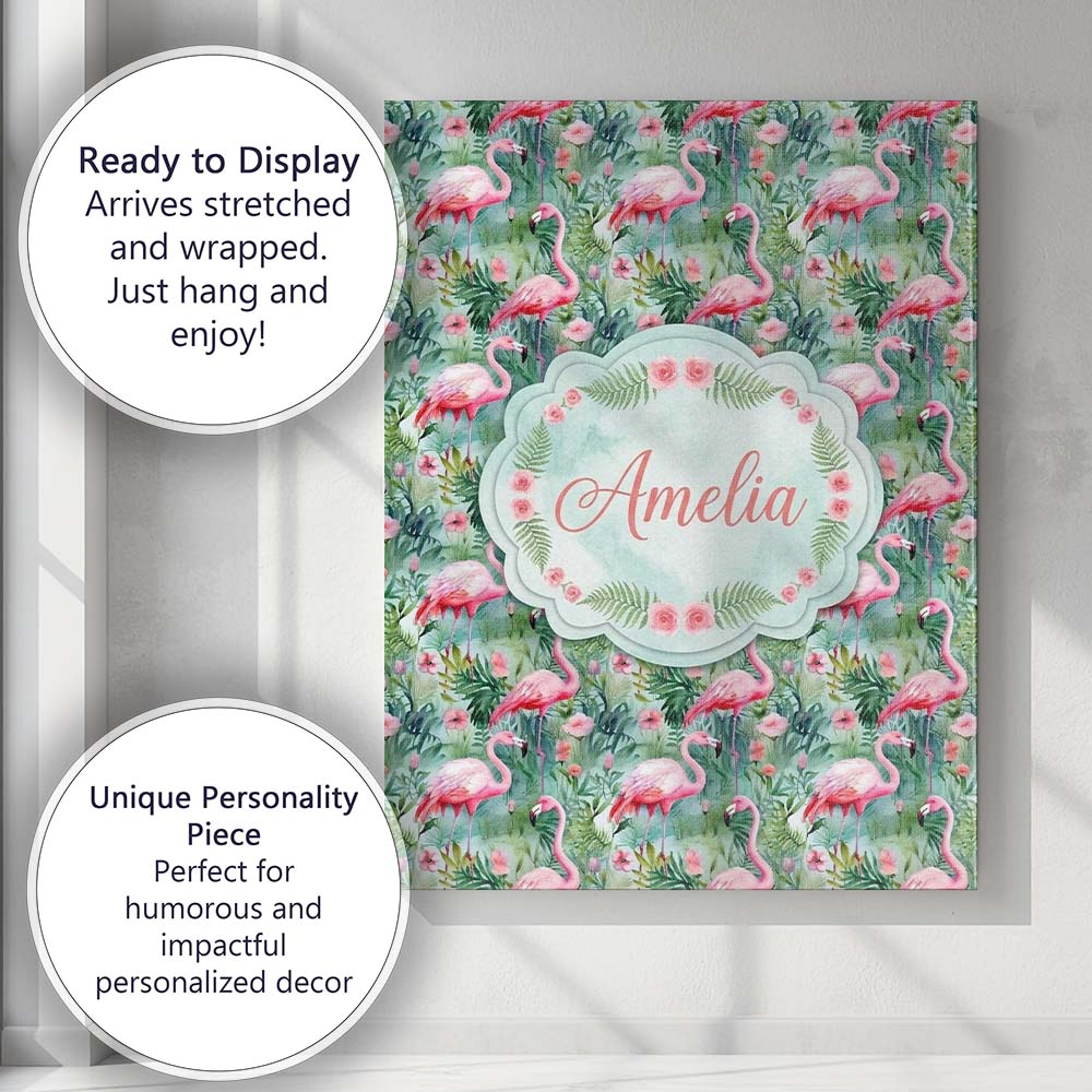 Personalised Name Flamingo Birds Botanical Custom  Unique Gift Idea Elegant Feature Canvas Wall Art Print Decor Picture Ready to Hang