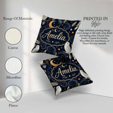 Custom Name Owl Moon Stars Night Sky Botanical Seamless Pattern Square Filled Cushion Throw Pillow Sofa Bed Home Decor Zip Washable UK Made