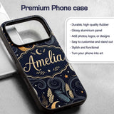 Owl Moon Stars Night Sky Botanical Printed Design Custom Name Protective Phone Case Mobile Cover Durable Everyday Smartphone Shock Resistant