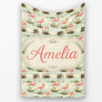 Vintage Flamingo Birds Lake Scene Nature Seamless Pattern Custom  Personalised Custom Name Super Soft Fleece Blanket Bed Sofa Throw