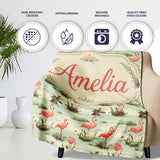 Vintage Flamingo Birds Lake Scene Nature Seamless Pattern Custom  Personalised Custom Name Super Soft Fleece Blanket Bed Sofa Throw