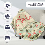 Vintage Flamingo Birds Lake Scene Nature Seamless Pattern Custom  Personalised Custom Name Super Soft Fleece Blanket Bed Sofa Throw