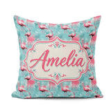 Custom Name Grunge Style Flamingo Birds Abstract Splash Seamless Square Filled Cushion Throw Pillow Sofa Bed Home Decor Zip Washable UK Made