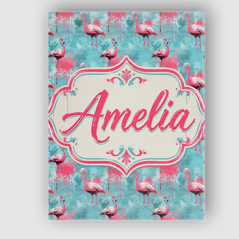 Personalised Name Grunge Style Flamingo Custom  Modern Room Accent Elegant Feature Canvas Wall Art Print Decor Picture Ready to Hang