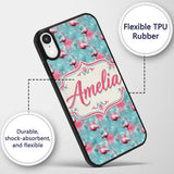 Grunge Style Flamingo Birds Decorative Design Custom Name Protective Phone Case Mobile Cover Durable Everyday Smartphone Shock Resistant