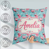 Custom Name Grunge Style Flamingo Birds Abstract Splash Seamless Square Filled Cushion Throw Pillow Sofa Bed Home Decor Zip Washable UK Made