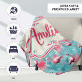 Grunge Style Flamingo Birds Abstract Splash Seamless Pattern Name  Personalised Custom Name Super Soft Fleece Blanket Bed Sofa Throw