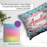 Custom Name Grunge Style Flamingo Birds Abstract Splash Seamless Square Filled Cushion Throw Pillow Sofa Bed Home Decor Zip Washable UK Made