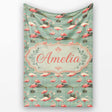 Elegant Flamingo Birds Wetland Nature Seamless Pattern Name Cute  Personalised Custom Name Super Soft Fleece Blanket Bed Sofa Throw