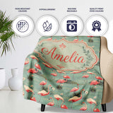 Elegant Flamingo Birds Wetland Nature Seamless Pattern Name Cute  Personalised Custom Name Super Soft Fleece Blanket Bed Sofa Throw