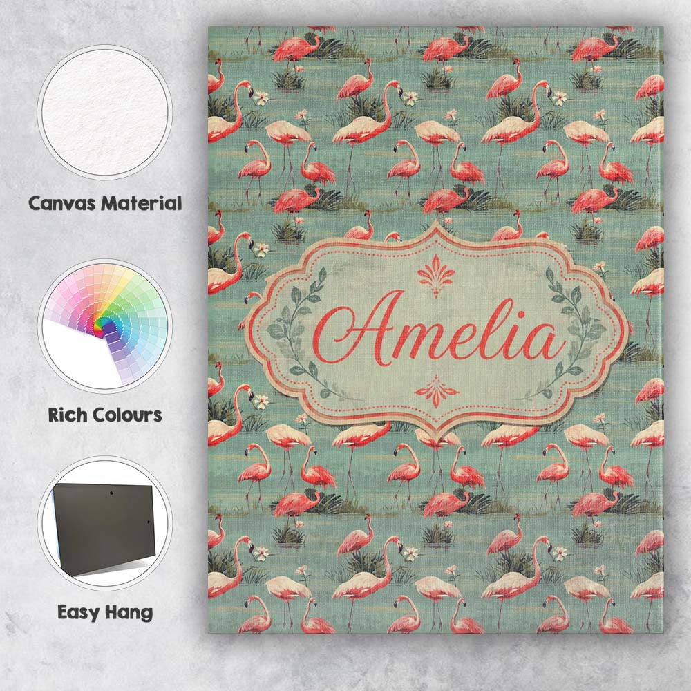 Personalised Name Elegant Flamingo Birds Custom  Interior Decorative Contemporary Canvas Wall Art Print Decor Picture Ready to Hang