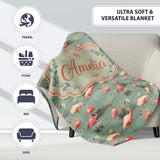 Elegant Flamingo Birds Wetland Nature Seamless Pattern Name Cute  Personalised Custom Name Super Soft Fleece Blanket Bed Sofa Throw