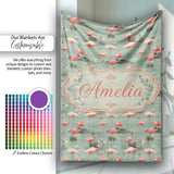 Elegant Flamingo Birds Wetland Nature Seamless Pattern Name Cute  Personalised Custom Name Super Soft Fleece Blanket Bed Sofa Throw