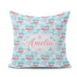 Custom Name Pink Flamingo Birds in Soft Blue Watercolor Seamless Square Filled Cushion Throw Pillow Sofa Bed Home Decor Zip Washable UK Made