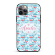 Cute Pink Flamingo Birds in Soft Blue Watercolor Custom Name Protective Phone Case Mobile Cover Durable Everyday Smartphone Shock Resistant