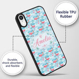 Cute Pink Flamingo Birds in Soft Blue Watercolor Custom Name Protective Phone Case Mobile Cover Durable Everyday Smartphone Shock Resistant
